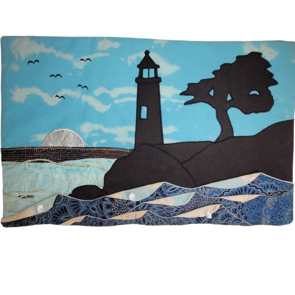 Vintage Ocean Lighthouse Quilt Wall Hanging‎ Boho Cottagecore Coastal Art Decor
